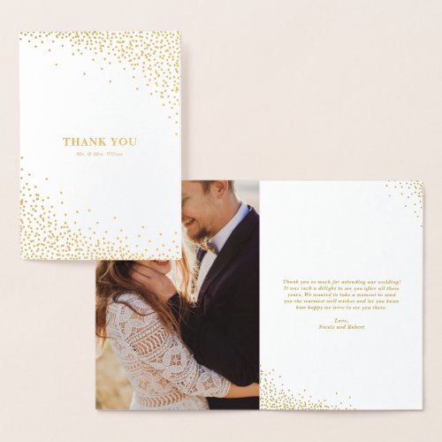 Modern Gold Foil Confetti Dots Wedding Thank You Foil Card