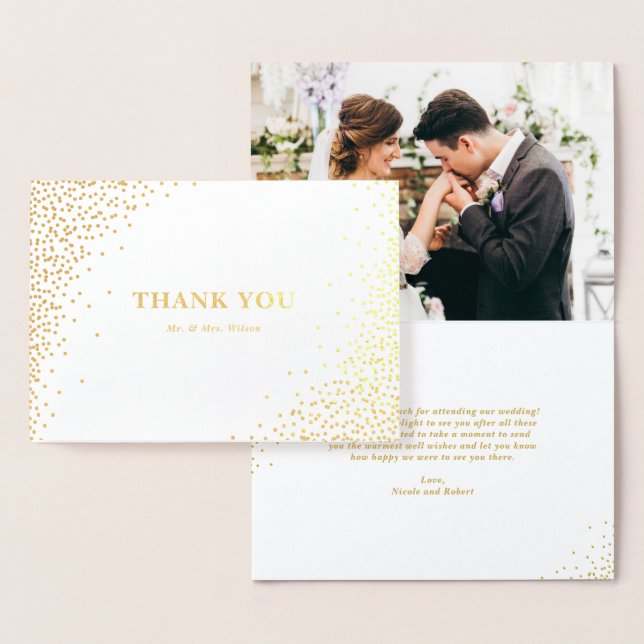 Modern Gold Foil Confetti Dots Wedding Thank You I Foil Card (Display)