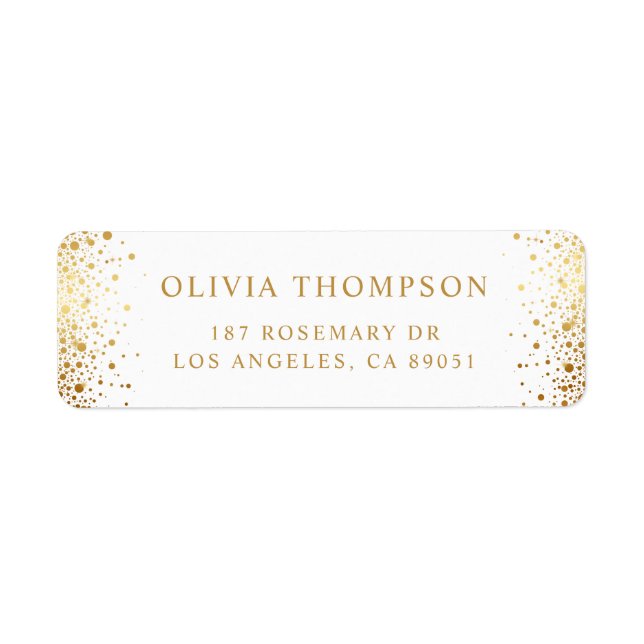 Modern Gold Foil Confetti Dots White Wedding Label (Front)