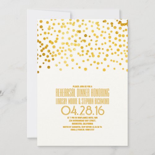 Modern Gold Foil Confetti Rehearsal Dinner 5x7 Paper Invitation Card