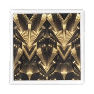 Modern Gold Foil Elegance Neo Art Deco  Acrylic Tray