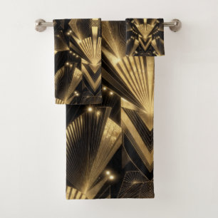 Modern Gold Foil Elegance Neo Art Deco Bath Towel Set