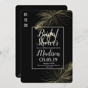 Modern Gold Foil Feather Black Bridal Shower Invitation