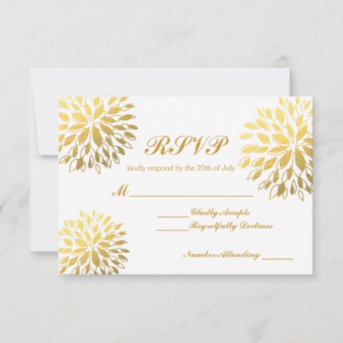 Modern Gold Foil Floral Modern RSVP Wedding Card
