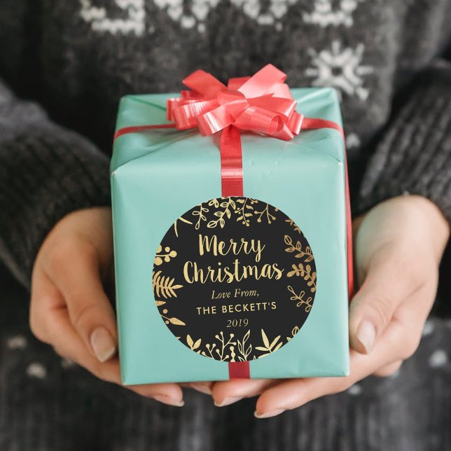 Modern Gold Foil Foliage Christmas Classic Round Sticker (Creator Uploaded)