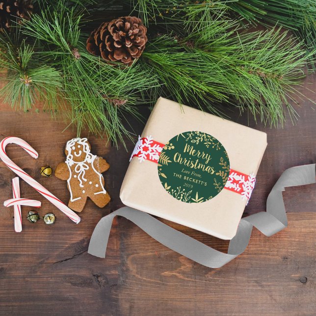 Modern Gold Foil Foliage Christmas Classic Round Sticker (Creator Uploaded)