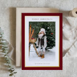 Modern Gold Foil Frame Burgundy Photo Christmas Holiday Card<br><div class="desc">Send warm wishes this season with a photo Christmas card featuring a burgundy background and elegant gold foil frame. This modern design highlights your family photo beautifully while keeping a classic holiday feel. Personalize this gold foil Christmas card by adding your names and greeting for a personal touch. Perfect for...</div>