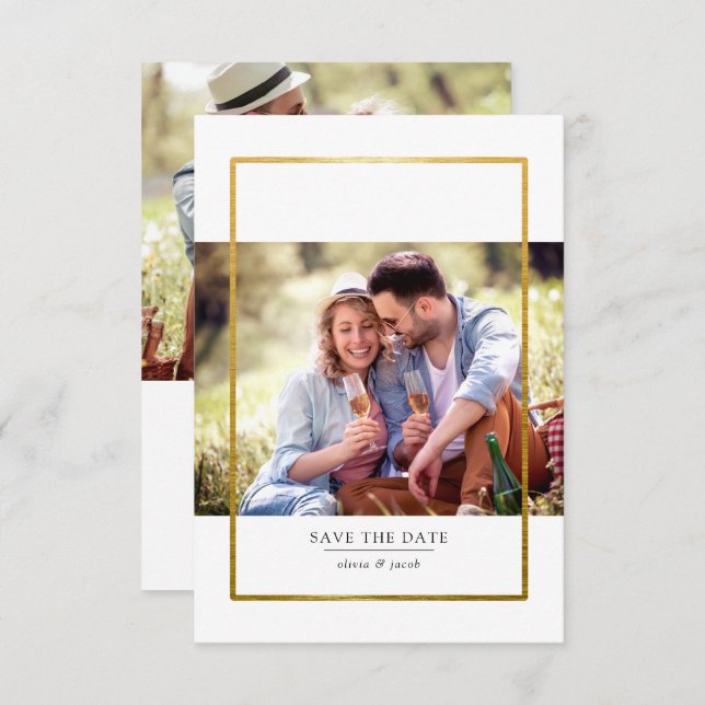 Modern Gold Foil Frame Photo Wedding Save The Date (Front/Back)