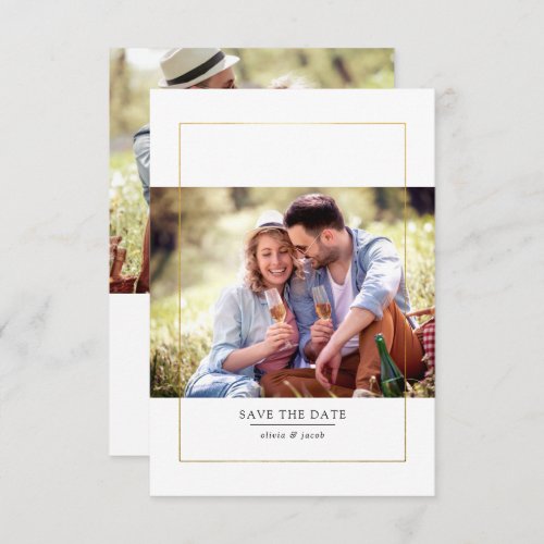 Modern Gold Foil Frame Photo Wedding Save The Date