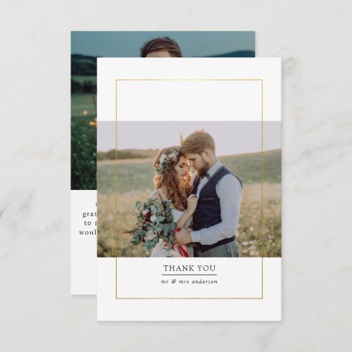 Modern Gold Foil Frame Photo Wedding Thank You Card