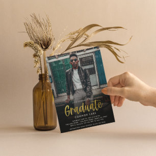 Modern Gold Foil Grad Party 2 Photo Invitation
