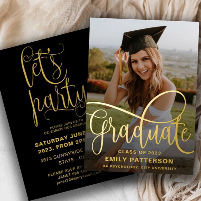 Modern Gold Foil Graduate Photo Party Foil Invitation (Creator Uploaded)