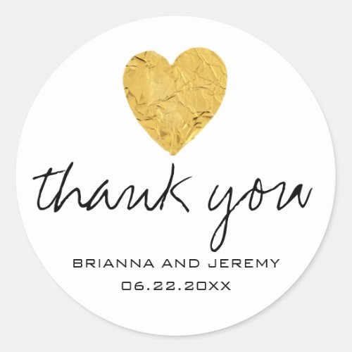 Modern Gold Foil Heart Wedding Thank You Stickers