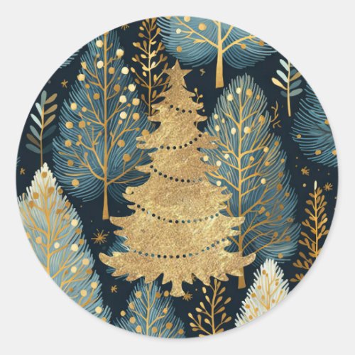 Modern Gold Foil Holiday Forest Christmas Tree Classic Round Sticker