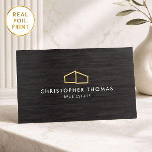 Modern Gold Foil Home Logo Real Estate Woodgrain Business Cards