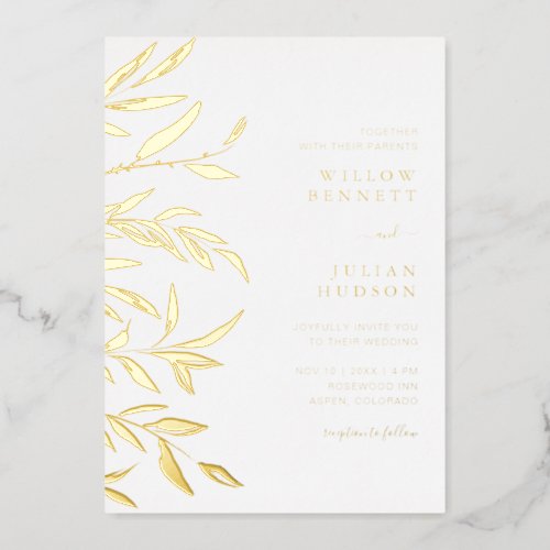 Modern Gold Foil Leaves Wedding Foil Invitation