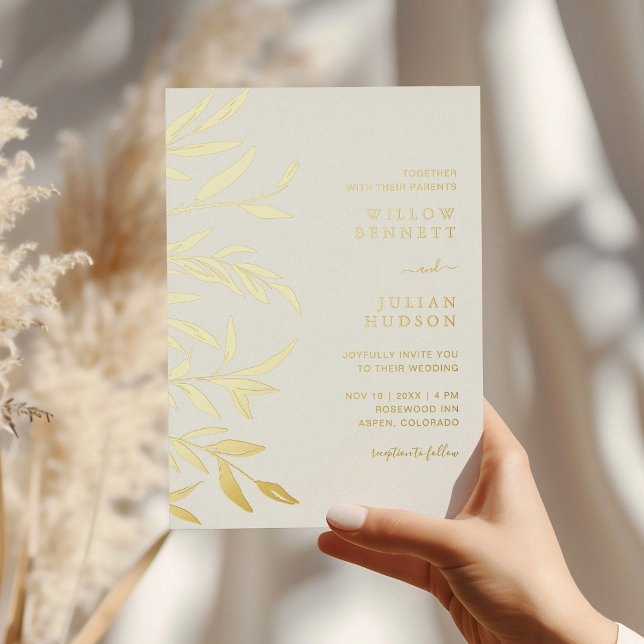 Modern Gold Foil Leaves Wedding Foil Invitation (Modern Gold Foil Leaves Wedding Foil Invitation by Painted Paperie
)