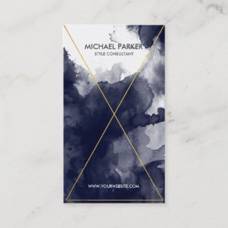 Modern Gold Foil Line Art - Navy Blue Watercolor Business Card