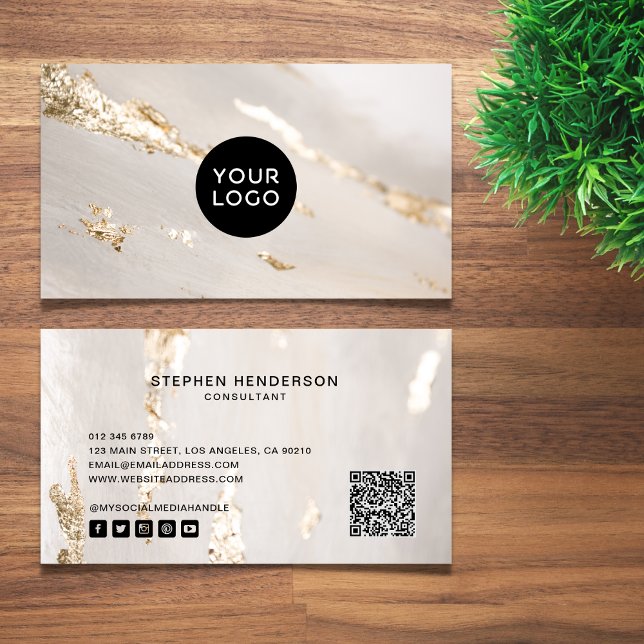 Modern Gold Foil Logo, Social Media & QR Code Business Card (Creator Uploaded)