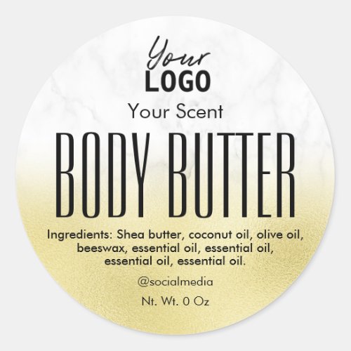 Modern Gold Foil Marble Body Butter Logo Labels