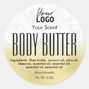 Modern Gold Foil Marble Body Butter Logo Labels