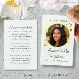 Modern Gold Foil Memorial Card Photo Script Green