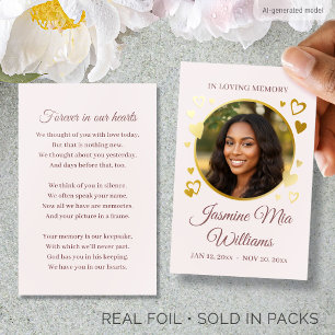 Modern Gold Foil Memorial Card Photo Script Pink