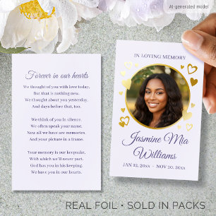 Modern Gold Foil Memorial Card Photo Script Purple