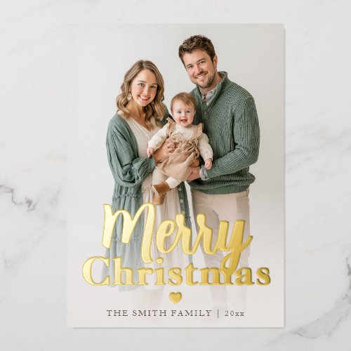Modern Gold Foil Merry Christmas Family Photo Holiday Card