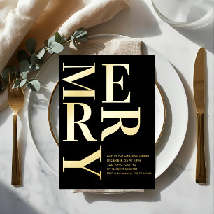 Modern Gold Foil “MERRY” Christmas Party Foil Invitation