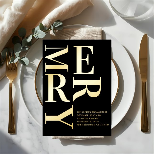 Modern Gold Foil “MERRY” Christmas Party Invitation (Creator Uploaded)