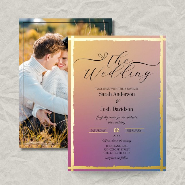 Modern Gold Foil Ombre Wedding Photo Invitation (Creator Uploaded)