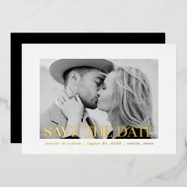 Modern Gold Foil Overlay Photo Save the Date Foil Invitation