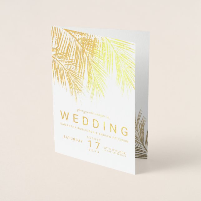 Modern gold foil palm tree elegant wedding foil card (Front)