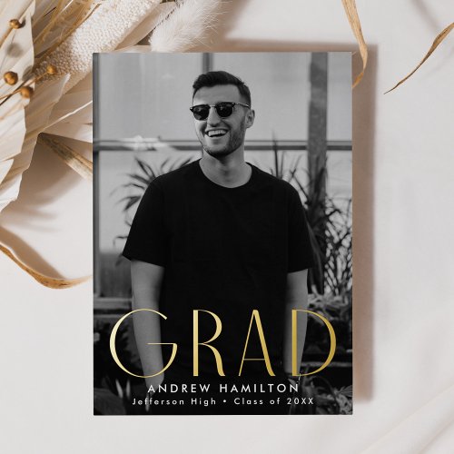 Modern Gold Foil Photo Graduation Announcement