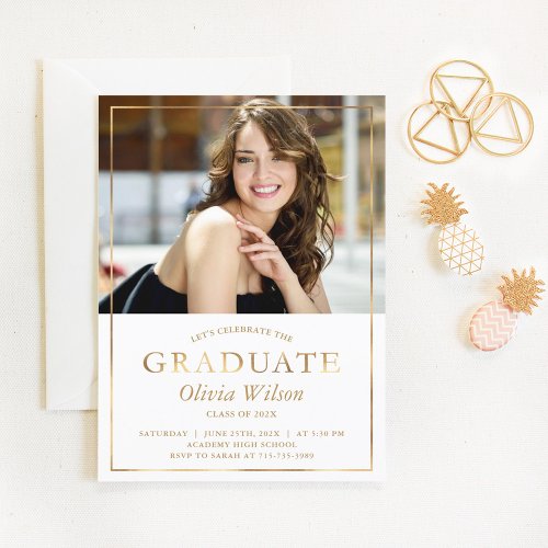 Modern Gold Foil Photo Graduation Announcement