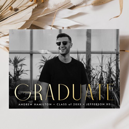 Modern Gold Foil Photo Graduation Announcement