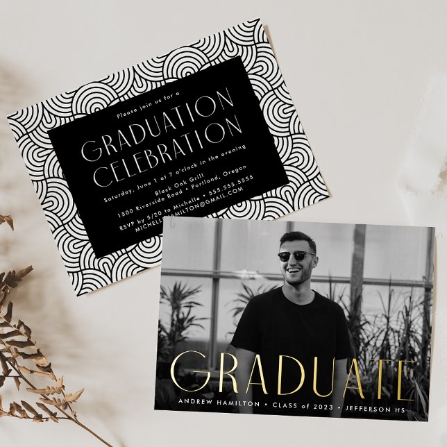Modern Gold Foil Photo Graduation Party Foil Invitation (Creator Uploaded)