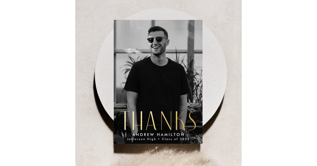 Modern Gold Foil Photo Graduation Thank You Card | Zazzle