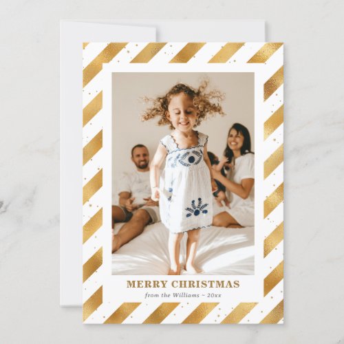 Modern Gold Foil Photo Merry Christmas Holiday Card