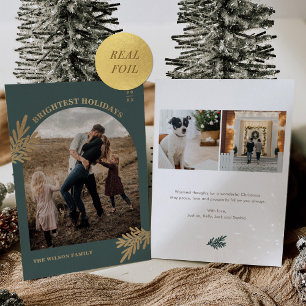 Modern Gold Foil Pine Christmas Photo Holiday Card