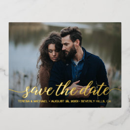 Modern Gold foil Save the date Photo Wedding Foil Foil Invitation Postcard