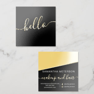 Modern gold foil script beauty girly hello business cards
