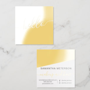 Modern gold foil script beauty girly hello business cards