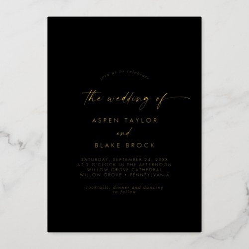 Modern Gold Foil Script  Black The Wedding Of Foil Invitation