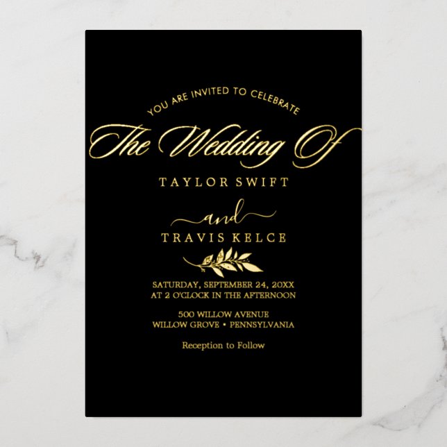 Modern Gold Foil Script Black The Wedding Of   Invitation (Front)