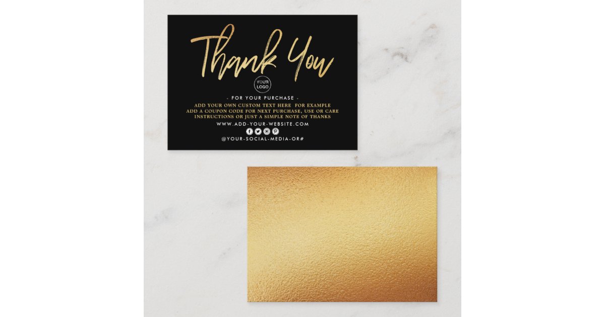 Modern Gold Foil Script Business Thank You Enclosure Card | Zazzle