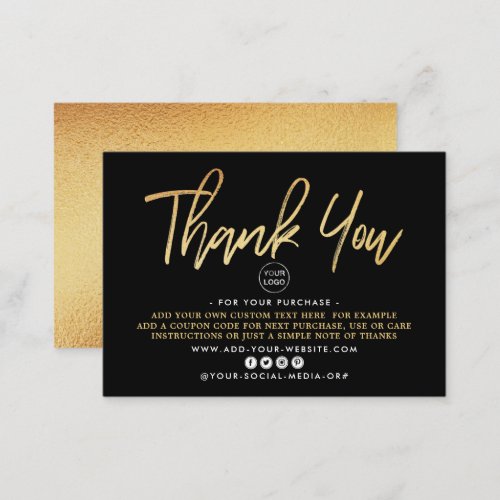 Modern Gold Foil Script Business Thank You Enclosure Card