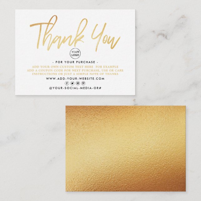Modern Gold Foil Script Business Thank You Enclosure Card (Front/Back)