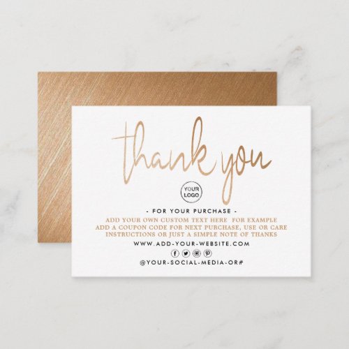 Modern Gold Foil Script Business Thank You Enclosure Card